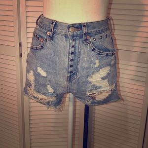 Signature8 eyelet detail high waist denim shorts